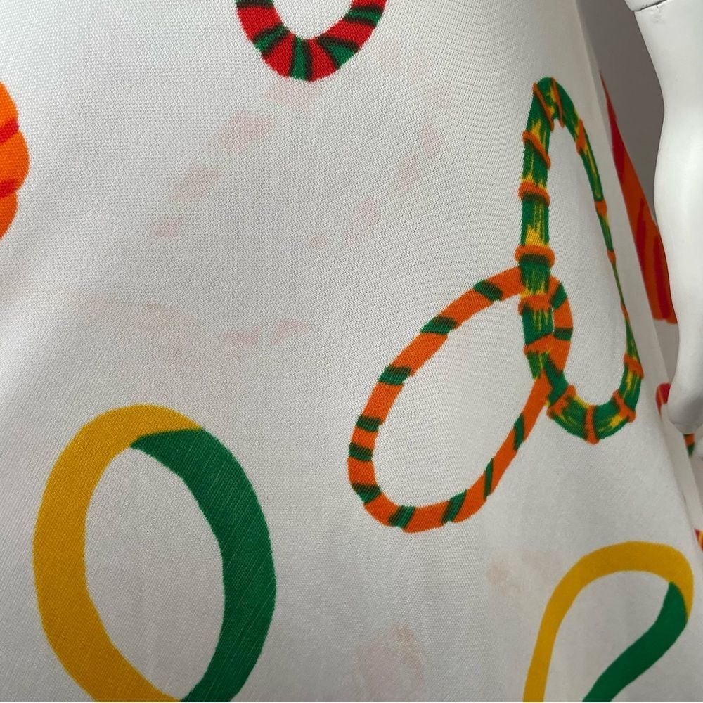 VINTAGE 1960s 70s Knot Tie Front Halter Neck White Ring Print Maxi Dress - Picture 11 of 12
